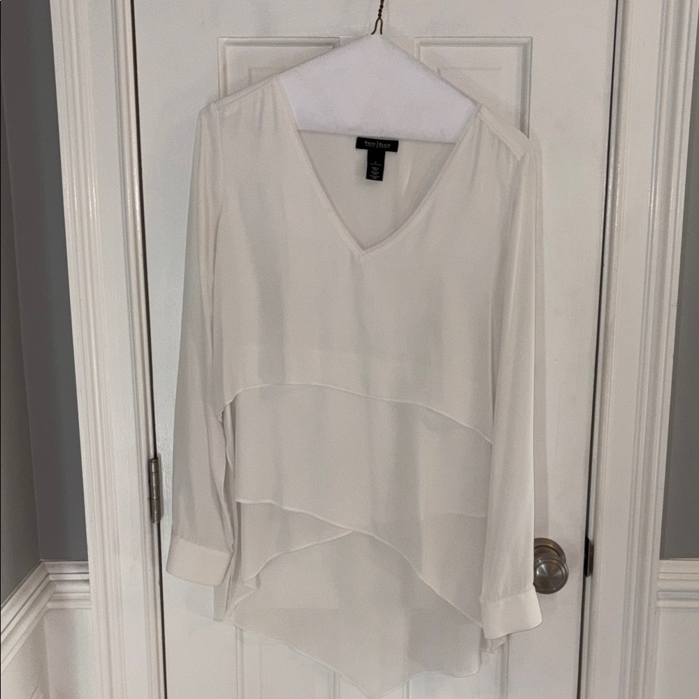 White House/Black Market Cream Layered V-Neck Blouse.